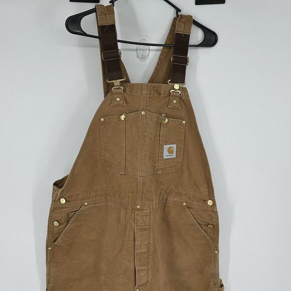 Carhartt Mens 42X32 Brown Double Knee Overalls Bib Workwear Carpenter USA *READ - Picture 2 of 16